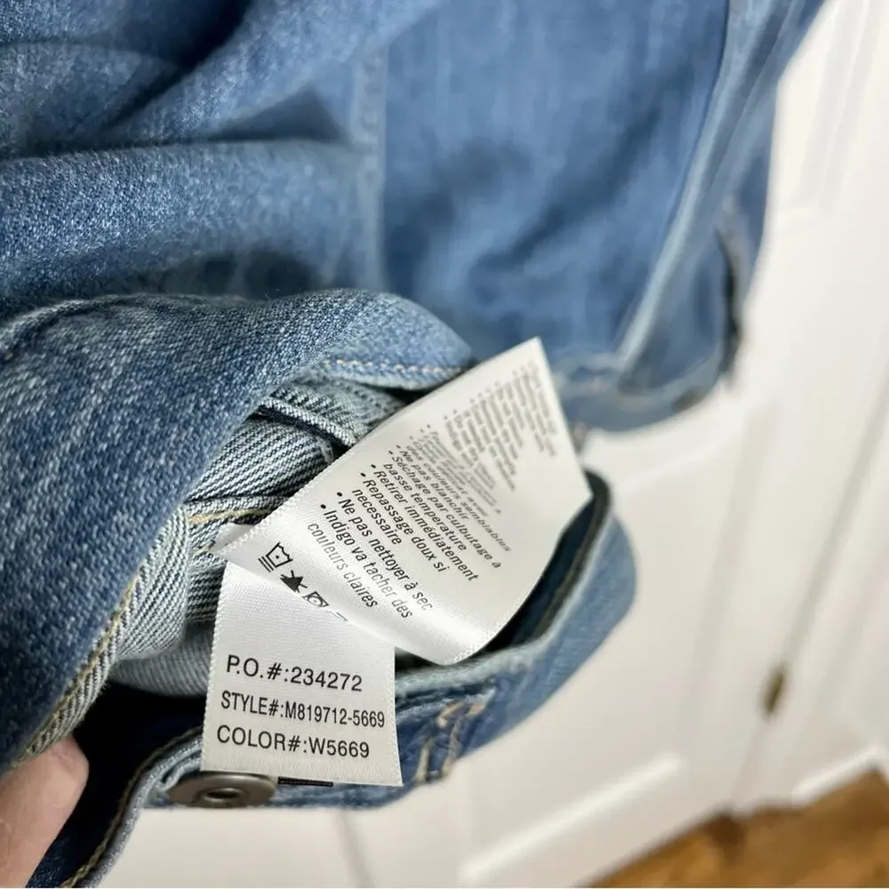 Paige Scout Mid-Wash Denim Jean Jacket with Black Drawstring Hoodie Size XL